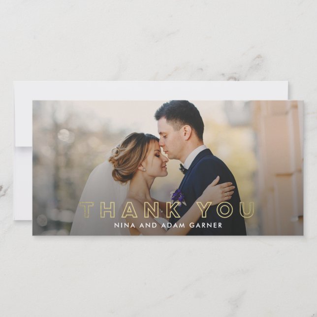 Simple Outline Wedding Thank You Photo Cards (Front)