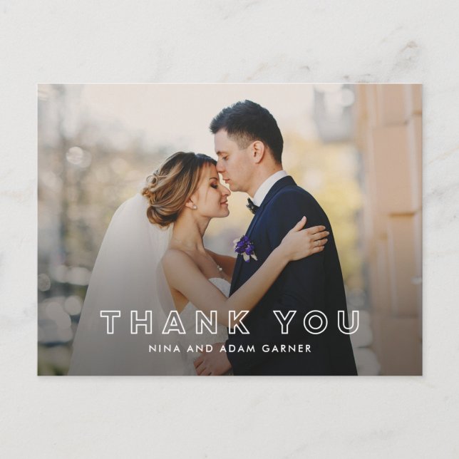 Simple Outline Wedding Thank You Postcard (Front)