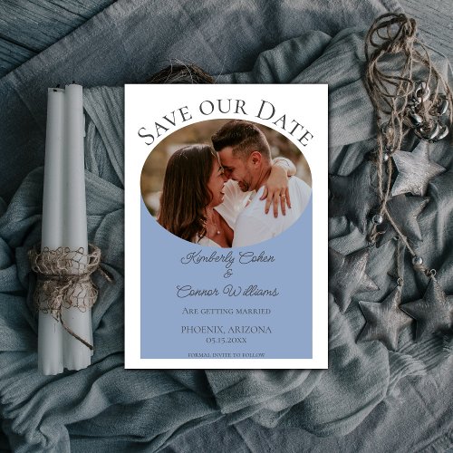 Simple Oval Photo Save the Date  Dusty Blue