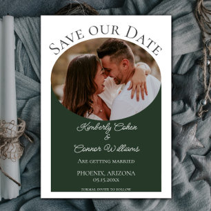 Simple Oval Photo Save the Date Emerald Green