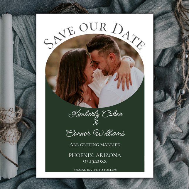 Simple Oval Photo Save the Date | Emerald Green (Emerald Green Simple Oval Photo Save the Date)