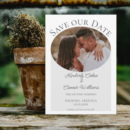 Simple Oval Photo Save the Date  Gray