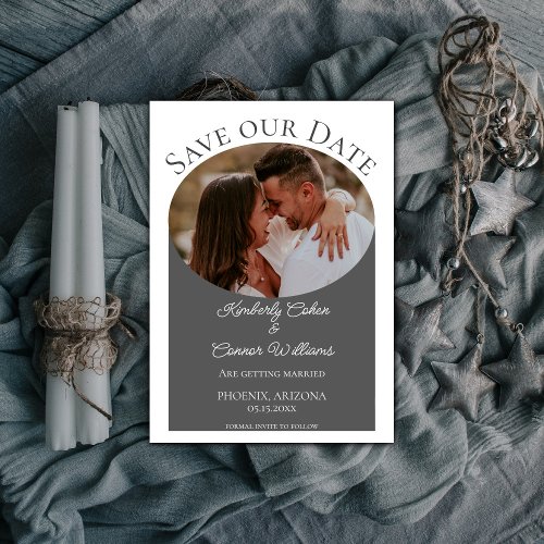 Simple Oval Photo Save the Date  Gray