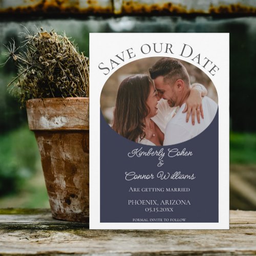 Simple Oval Photo Save the Date  Navy Blue