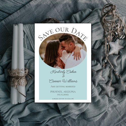 Simple Oval Photo Save the Date  Teal