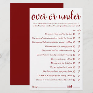 Simple Over or Under   Red Shower Game Card