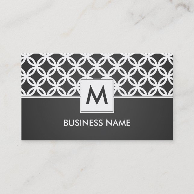 Simple Overlapping Circles Pattern Monogram Black Business Card (Front)