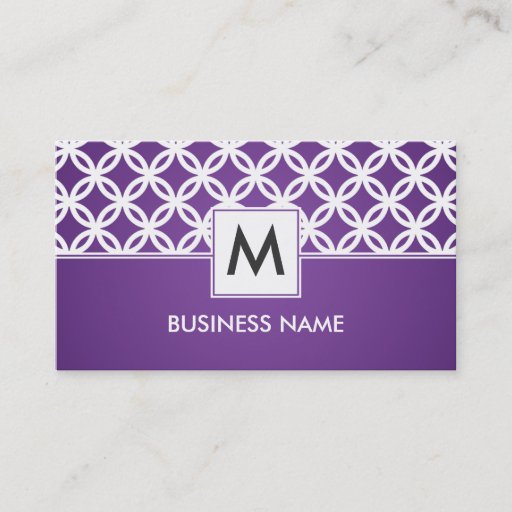 Customizable Simple Overlapping Circles Pattern Monogram Purple Business Card Template