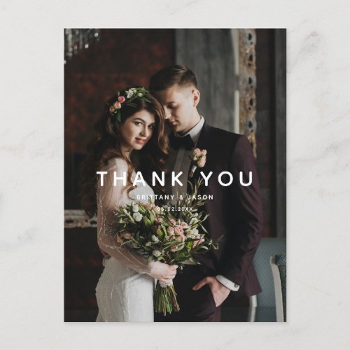 Simple Overlay Text Wedding Thank You Photo Postcard