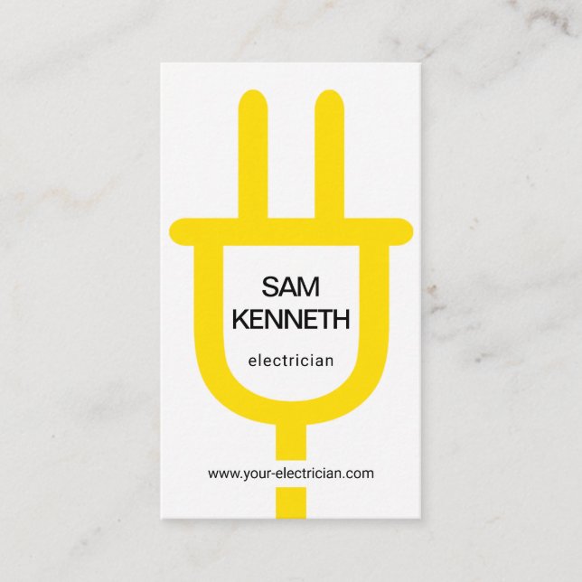 Simple Oversize Yellow Power Plug Electrician Business Card (Front)