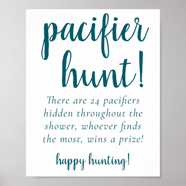 Simple Pacifier Hunt | Teal Aqua Shower Game Poster (Front)