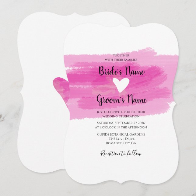 Simple Paint Strokes & Heart Wedding Invitations (Front/Back)