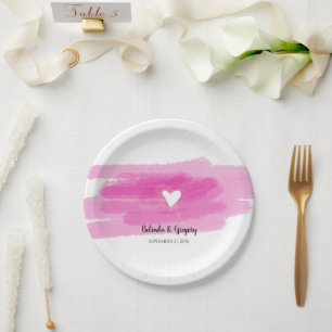 Simple Paint Strokes & Heart Wedding Paper Plates
