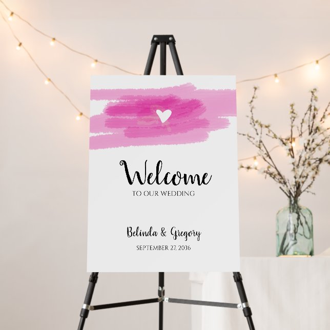 Simple Paint Strokes & Heart Wedding Welcome Sign (In Situ (Stand))