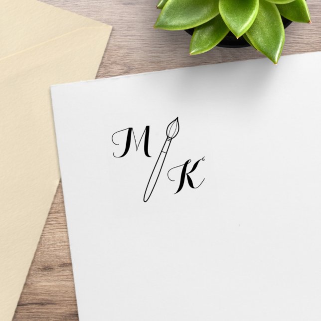 Simple Paintbrush Monogram Initials 1x1 Rubber Stamp (Creator Uploaded)