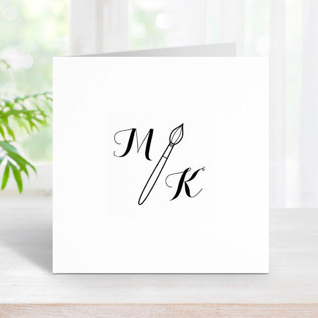 Simple Paintbrush Monogram Initials 1x1 Rubber Stamp (Creator Uploaded)