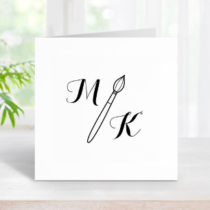 Simple Paintbrush Monogram Initials Rubber Stamp