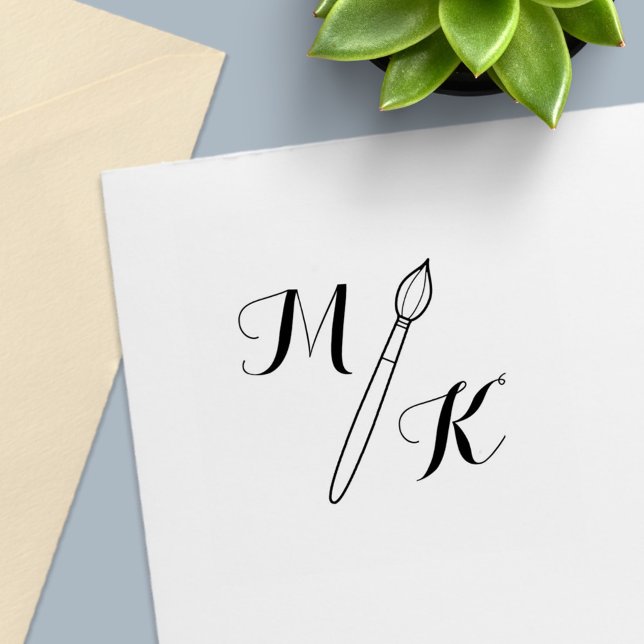 Simple Paintbrush Monogram Initials Self-inking Stamp (Creator Uploaded)