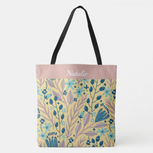 Simple Painted Floral Monogrammed Tote Bag