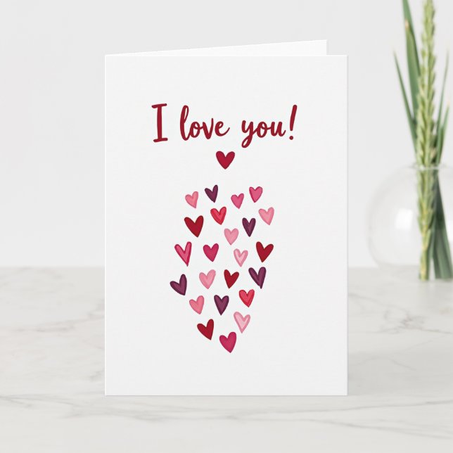 Simple Painted Hearts I Love You Card (Front)