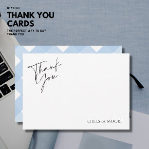 Simple Pale Blue Gingham Flat Thank You Card