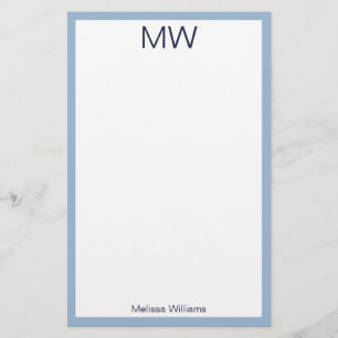 Simple Pale Blue & White Monogrammed Personal Stationery