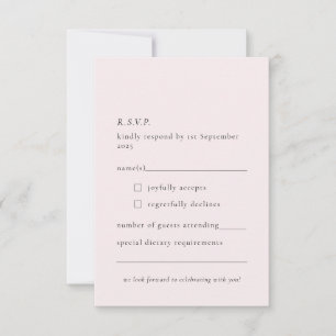 Simple Pale Blush Delicate Soft Pink Minimal RSVP Card