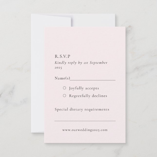 Simple Pale Blush Soft Rose Pink Minimalist Plain  RSVP Card (Front)