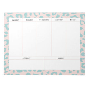 Simple Pale Pink and Aqua Leopard Weekly Planner Notepad
