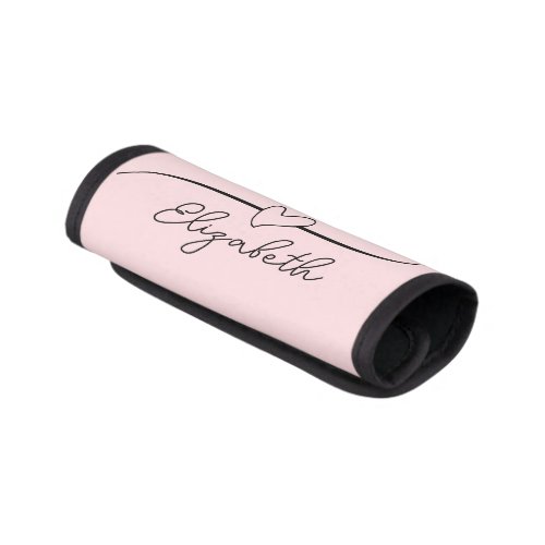 Simple Pale Pink and Black Heart Name Script Text Luggage Handle Wrap