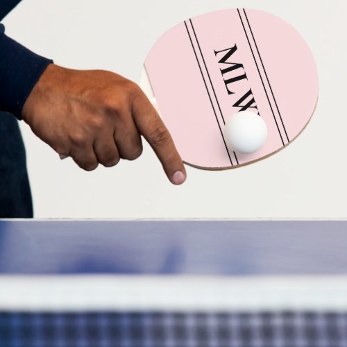 Simple Pale Pink and Black Monogrammed Ping Pong Paddle