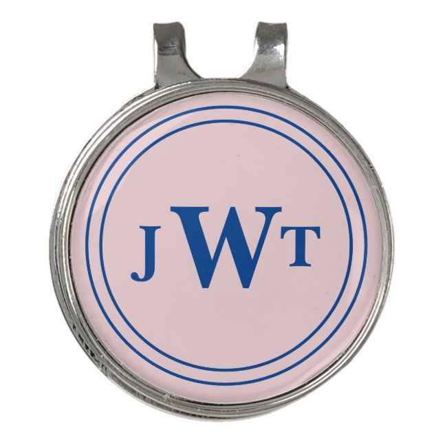 Simple Pale Pink and Blue Monogram Template Golf Hat Clip (Front)