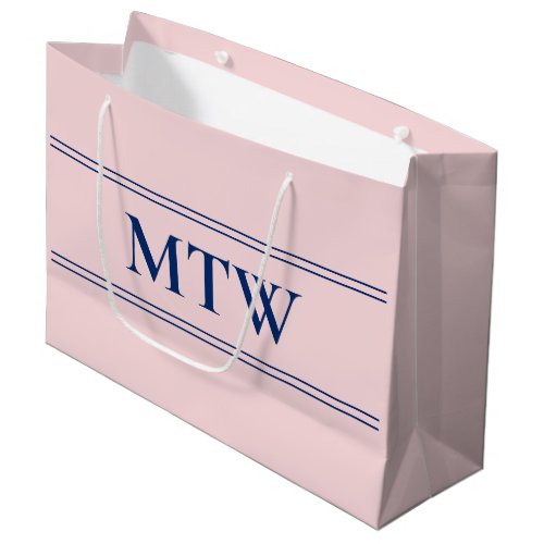 Simple Pale Pink and Blue Monogram Text Template Large Gift Bag