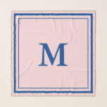 Simple Pale Pink and Blue Monogrammed Scarf<br><div class="desc">A pale pink scarf has a deep blue monogram in the center. You can change the letter to show the correct initial. Two blue squares make up the scarf's border.</div>