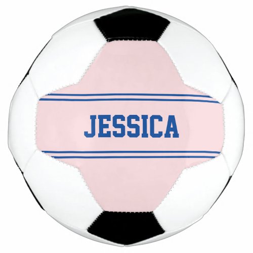 Simple Pale Pink and Blue Name Template Soccer Ball
