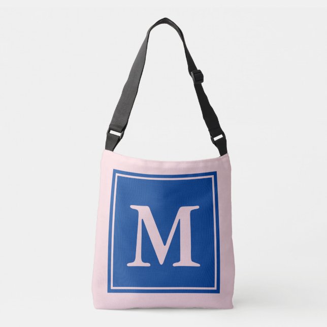 Simple Pale Pink and Blue with Monogram Crossbody Bag (Front)