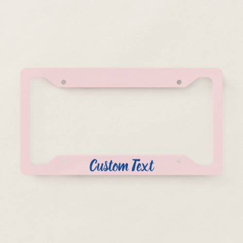 Simple Pale Pink and Deep Blue Script License Plate Frame
