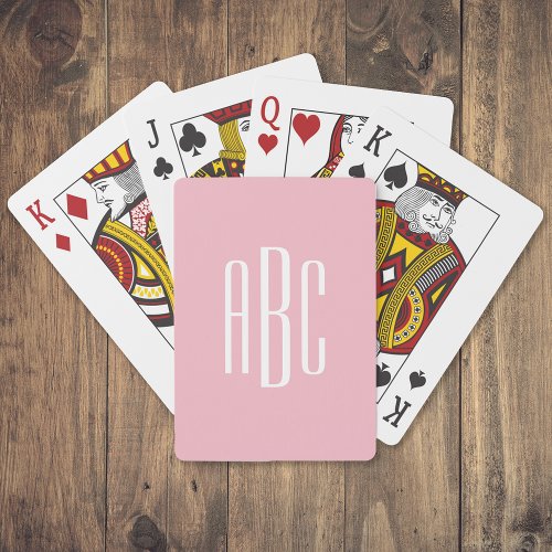 Simple Pale Pink and White Three Letter Monogram Poker Cards