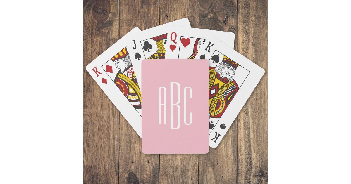 Simple Pale Pink and White Three Letter Monogram Poker Cards | Zazzle