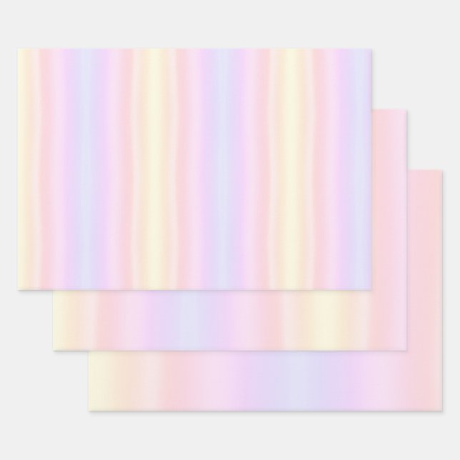 Simple Pale Pink Light Blue Pastel Yellow Gradient Wrapping Paper Sheets (Set)