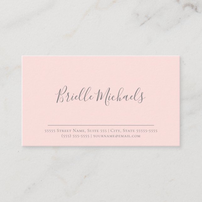 Simple Pale Pink With Gray Handwritten Script Business Card (Front)