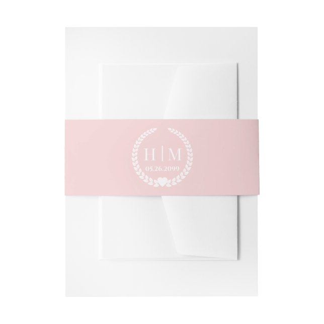 Simple Pale Rose Pink Monogram Invitation  Belly Band (Front Example)