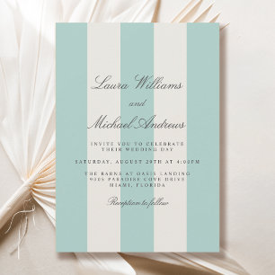 Simple Pale Teal Cabana Stripes Wedding Invitation
