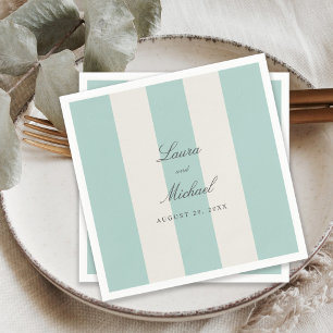 Simple Pale Teal Cabana Stripes Wedding Napkins
