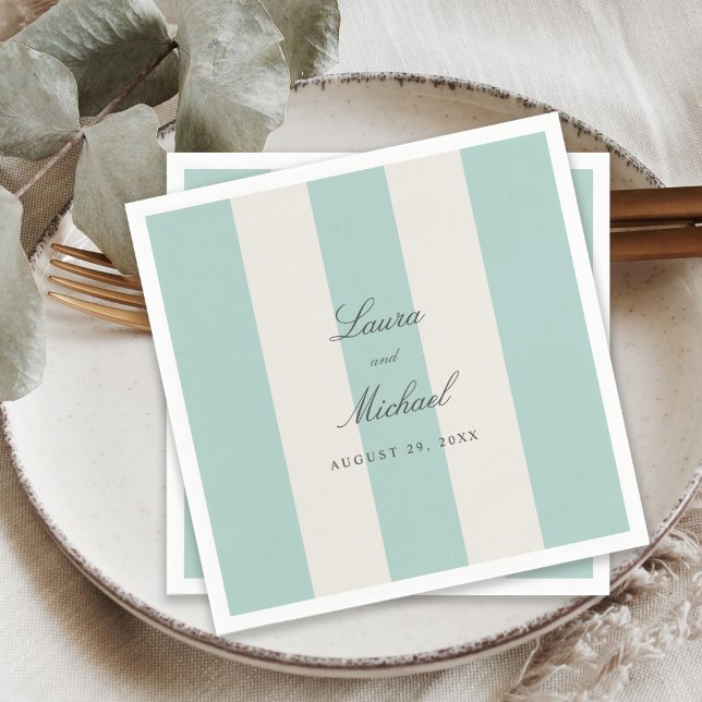 Simple Pale Teal Cabana Stripes Wedding Napkins (Creator Uploaded)
