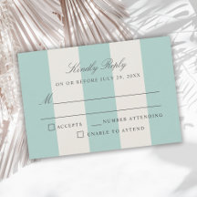 Simple Pale Teal Cabana Stripes Wedding RSVP
