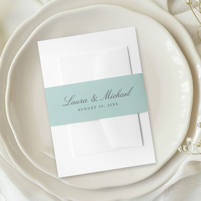 Simple Pale Teal Personalized Wedding Invitation Belly Band (Creator Uploaded)