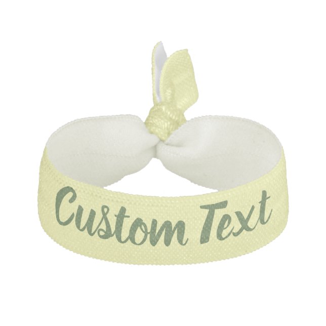 Simple Pale Yellow Dark Green Text Script Cursive Elastic Hair Tie (Front)