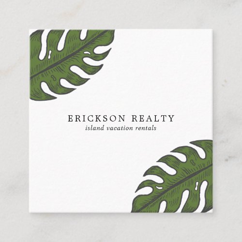 Simple Palm Leaves Modern Tropical Square Business Card