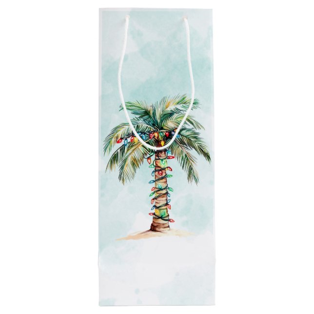 Simple Palm Tree Beach Holiday Christmas Wine Gift Bag (Back)